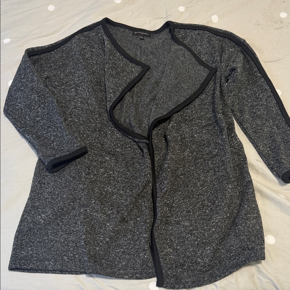 Banana Republic Charcoal Open Front Cardigan with Black Accents